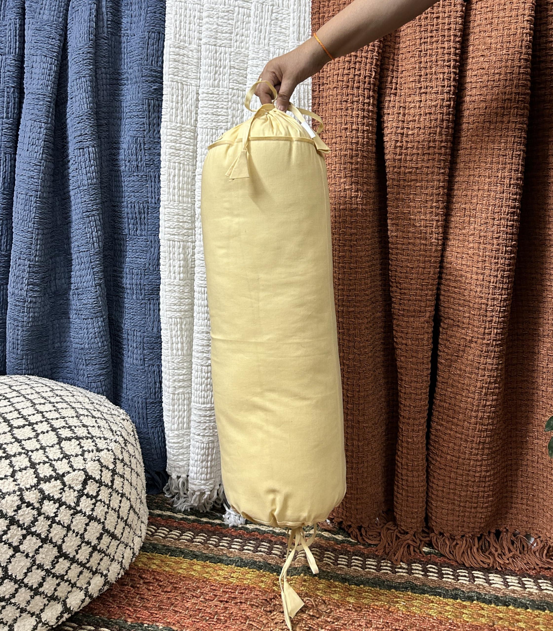 SAFFRON HANDICRAFTS SAFFRON HANDICRAFTS 2 Pcs Cervical Neck Roll Pillow Cover with Drawstring closures Round Neck Roll Pillow Case cotton Bolster Pillowcases for Cylindrical Cushion (Beige, 6 x13 inch (15x33 cm))