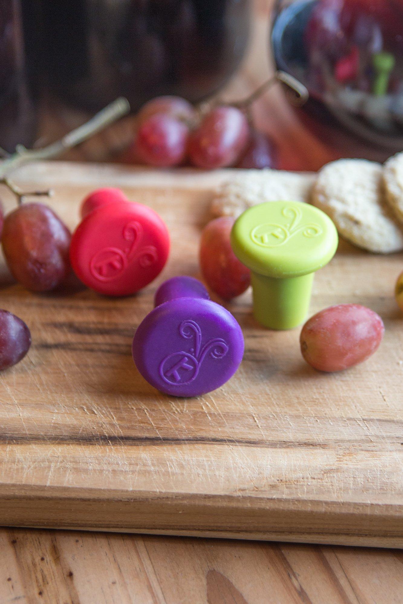 Outset Outset B229 Silicone Wine Bottle Stoppers, Set of 4, Assorted