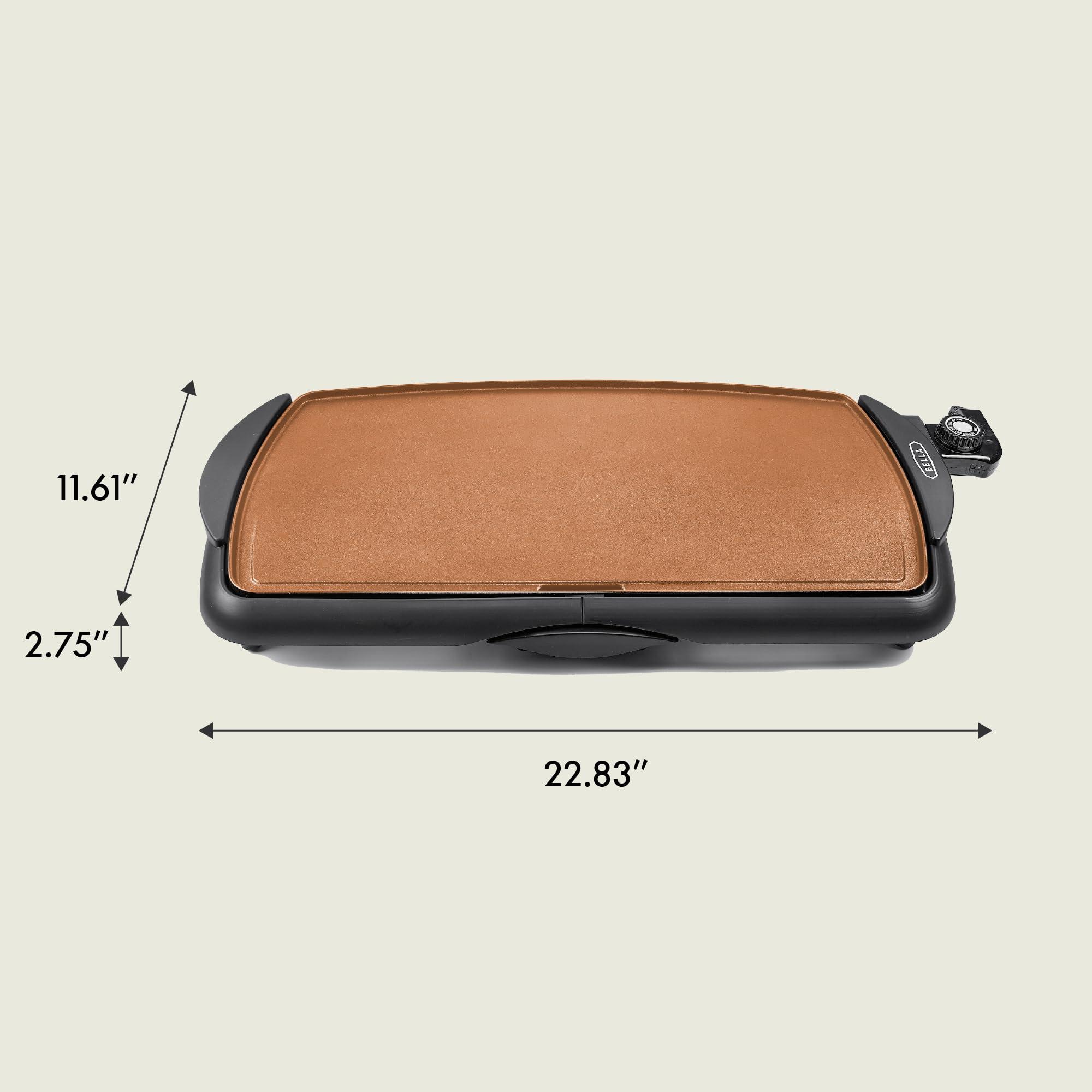 BELLA BELLA Electric Ceramic Titanium Griddle, Make 10 Eggs At Once, Healthy-Eco Non-stick Coating, Hassle-Free Clean Up, Large Submersible Cooking Surface, 10.5" x 20", Copper/Black