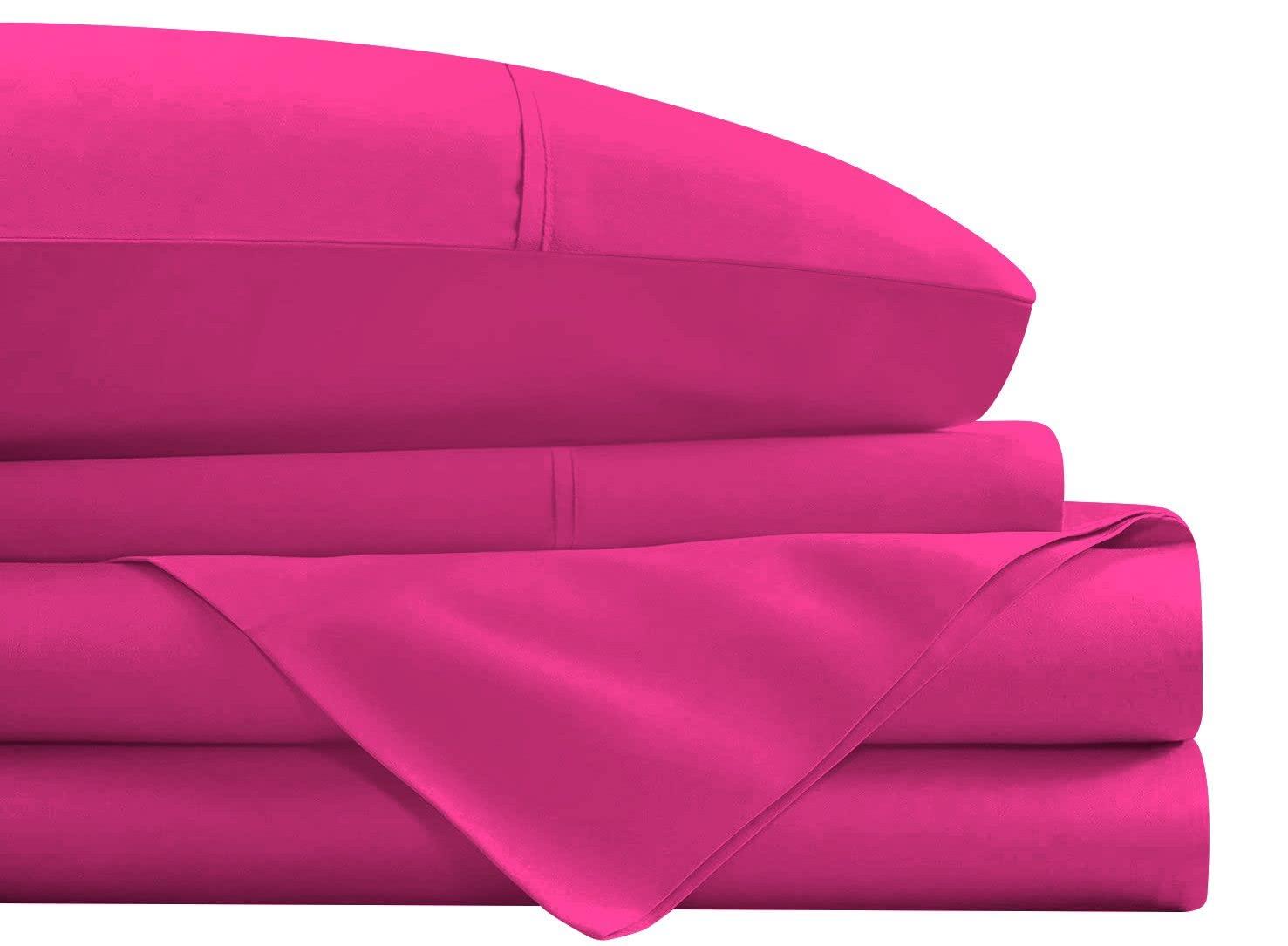 Epic Cotton Epic Cotton 4-Piece Smart Sheet Set - Luxury Soft 1000 Thread Count 10\" Inch Deep Pockets, 100% Egyptian Cotton-with Side Storage Pockets on Fitted Sheet, Olympic Queen Size, Hot Pink