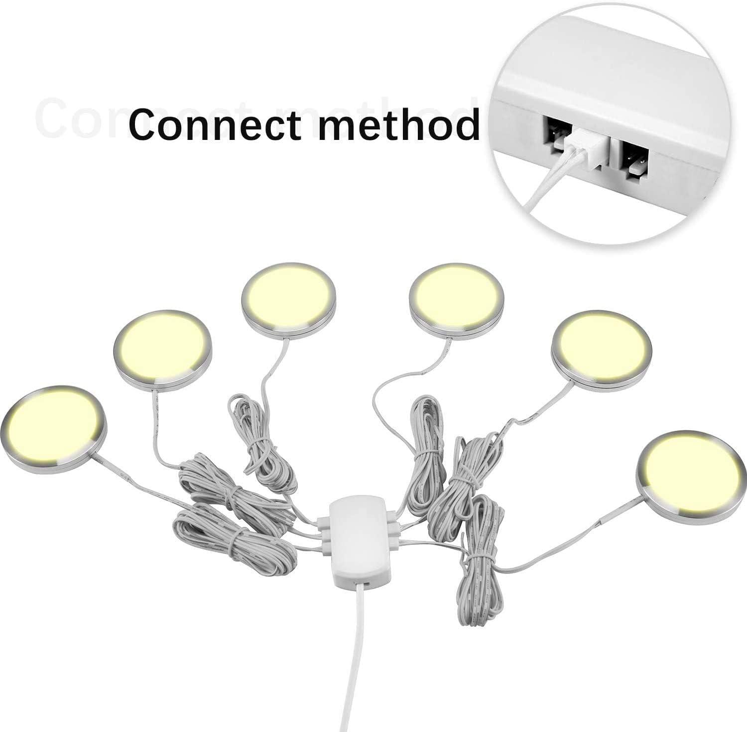 Cefrank Cefrank Dimmable Puck Lights, 6pcs Warm White Bookcase Lighting Kit w/Rotary Dimmer Switch, Total of 18W, 1500 Lm LED Under Cabinet Lights - Warm White, 3000K
