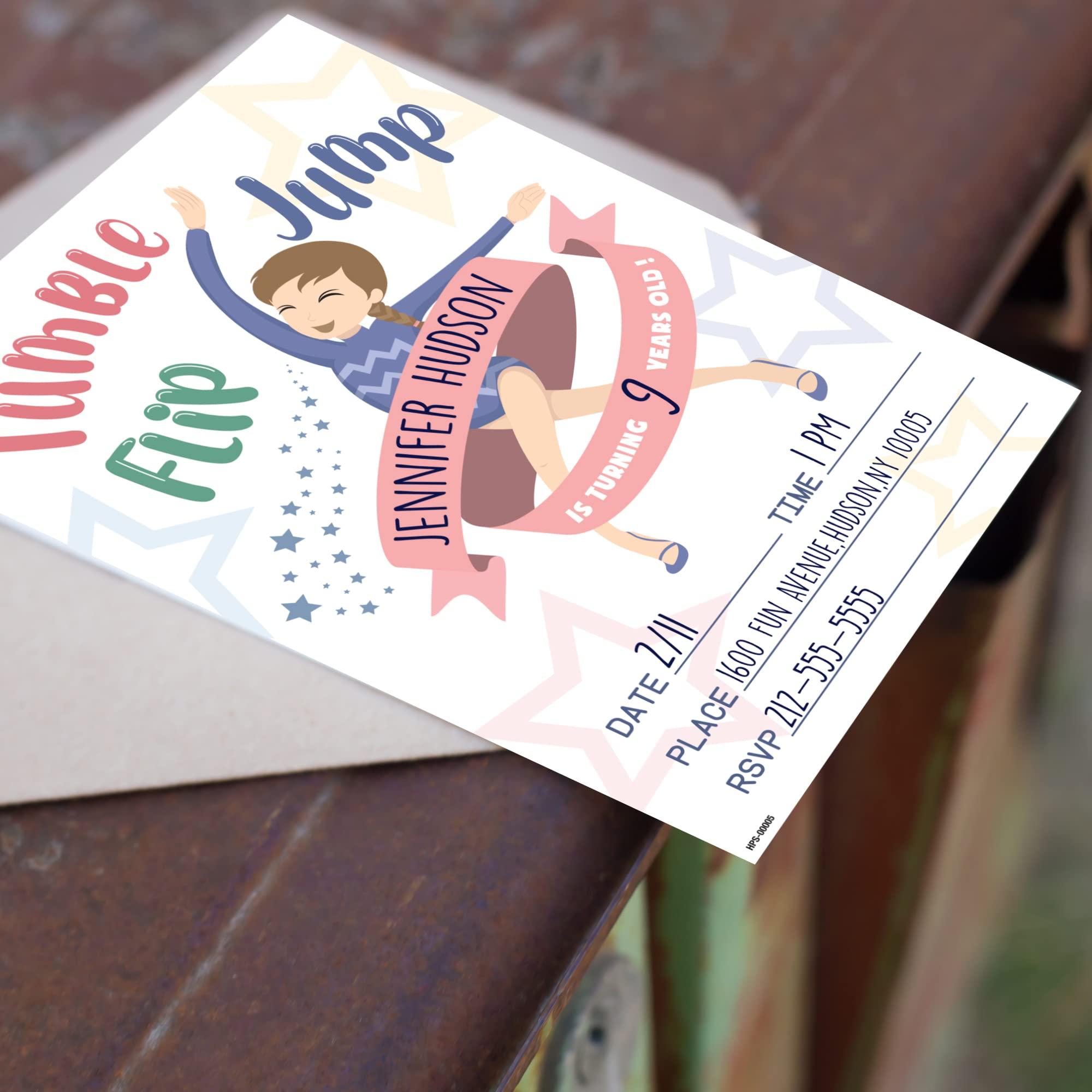 Hudson Party Supplies Gymnastic Birthday Party Invitations with Envelopes - (Pack of 20) - Invites for Girls, Children, Toddlers and More. Fill in Style. Gymnastics Theme Party Supplies.