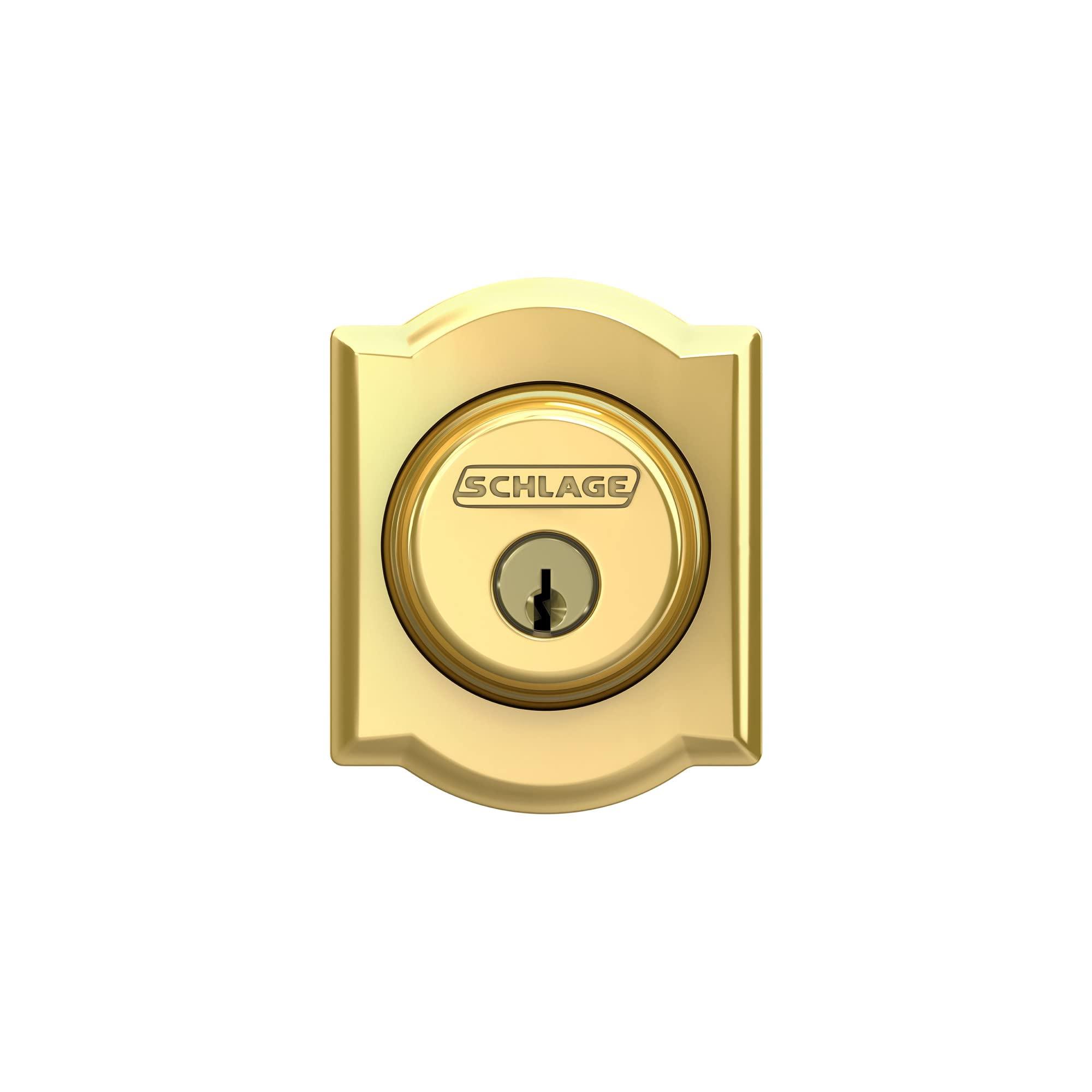 SCHLAGE Schlage B60 N CAM 605 Deadbolt with Camelot Trim, Keyed 1 Side, Highest Residential Security, Bright Brass