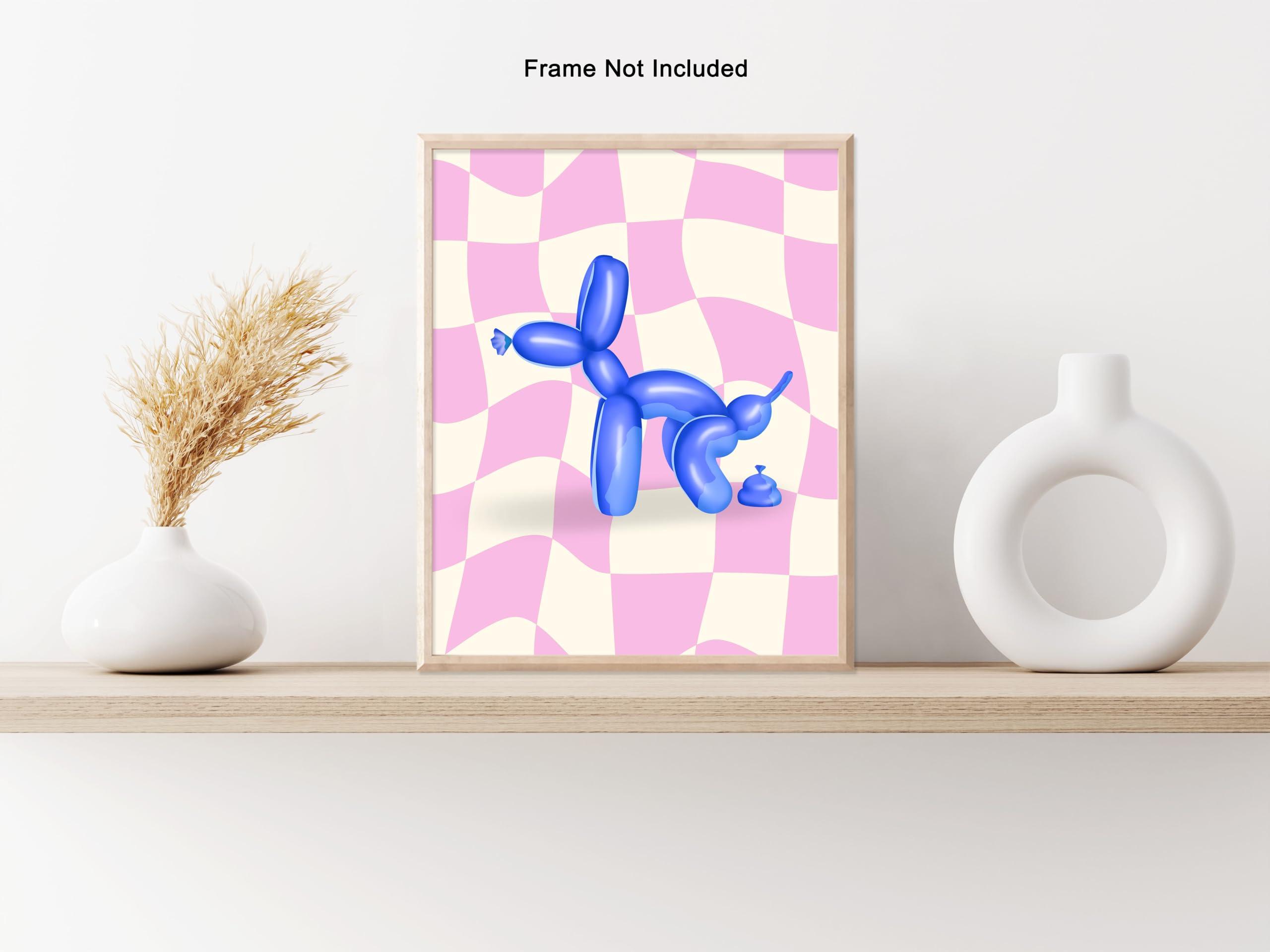 Poster Master Poster Master Balloon Dog Poster - Blue Pooping Dog Print - Balloon Art - Pink Checkered Art - Trendy Art - Funny Bathroom Decor - Guest Bath Decor - Humorous Restroom Decor - 16x20 UNFRAMEDWallArt