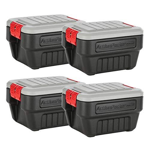 Rubbermaid Rubbermaid ActionPacker 8 Gal Lockable Storage Box Pack of 4, Outdoor, Industrial, Rugged, Grey and Black