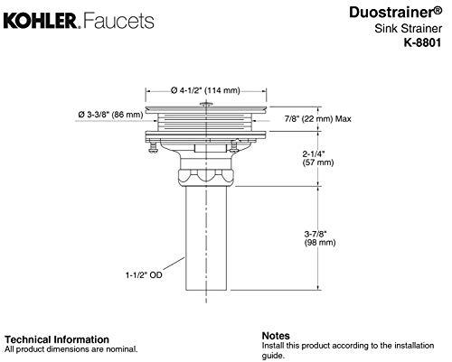 Duostrainer Kohler K-8801-CP Duostrainer Sink Strainer,Fits Most Standard Kicthen Sinks, Polished Chrome