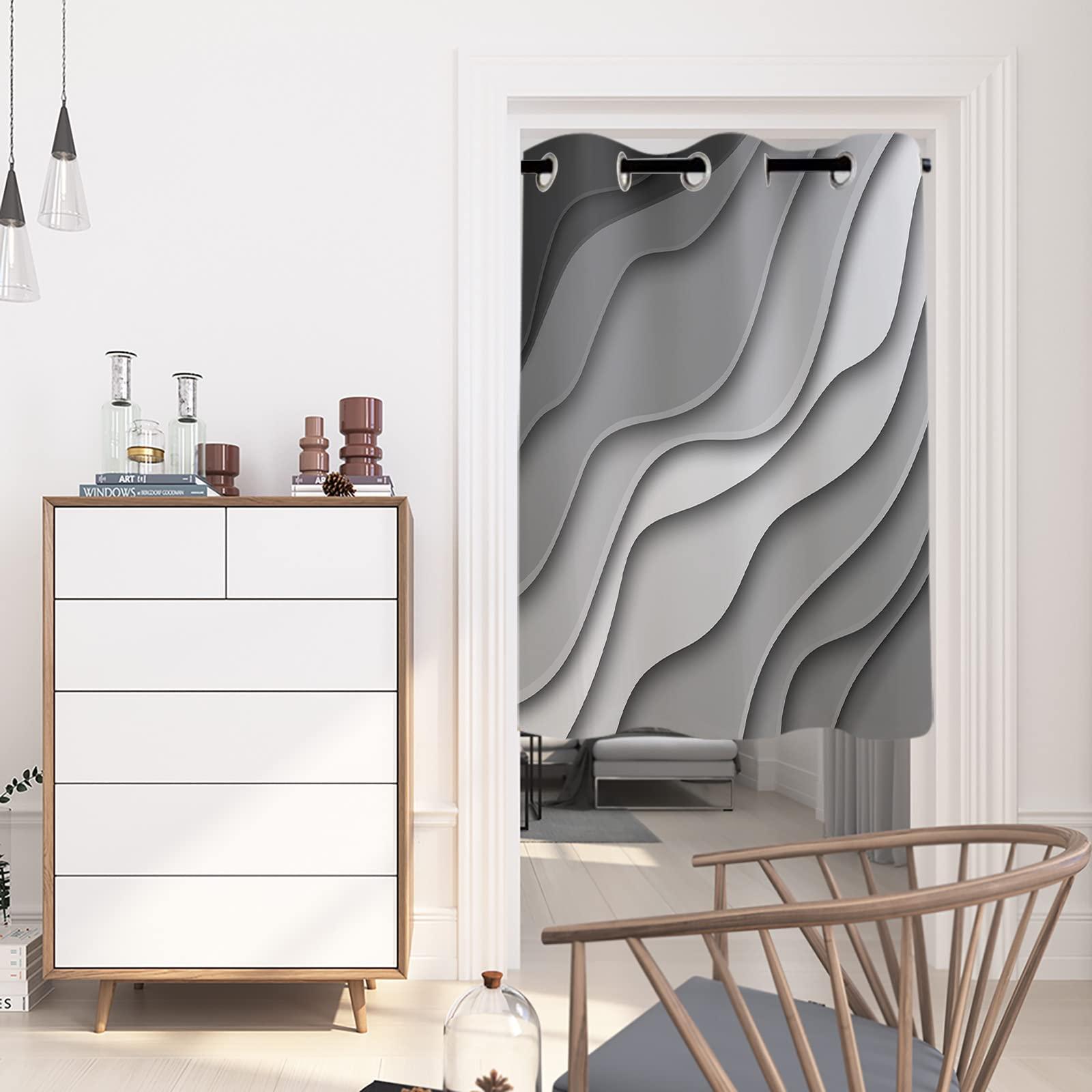 Futuregrace Black Grey Ombre Blackout Curtains 90 inches Long for Living Room Bedroom,Modern Geometric Abstract Room Darkening Window Drapes Grommet Thermal Insulated Waves Beach Curtain for Sliding Door Decor