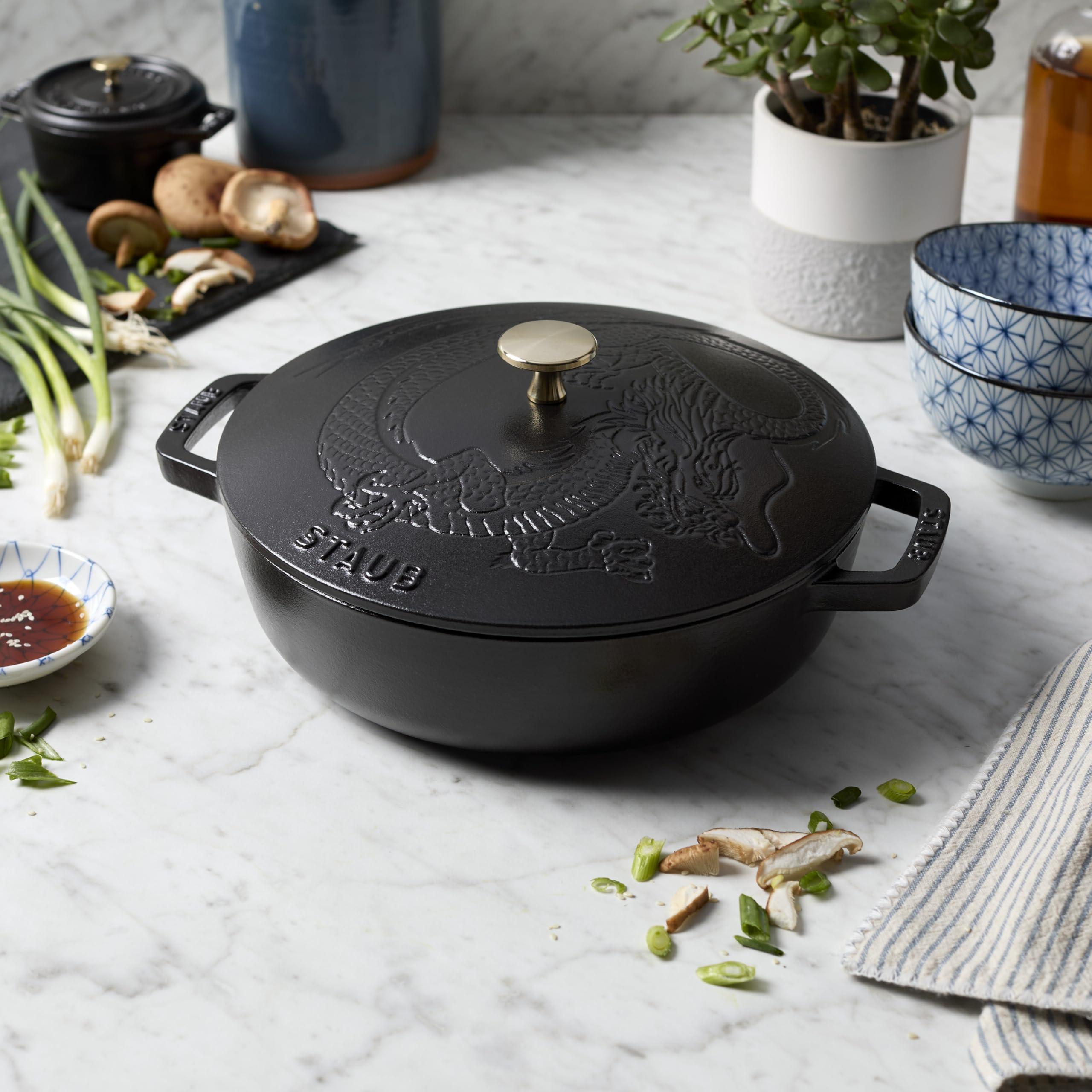 STAUB Staub Cast Iron 2.5-qt Braiser with Dragon Lid - Matte Black