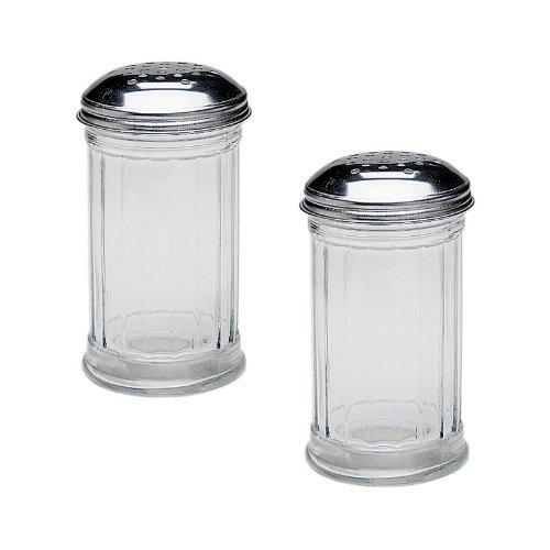 Libbey SET of 2 - 12 Oz. (Ounce) Multi-purpose Spice Seasoning Grated Cheese Shaker Retro Dispenser, Glass Jar, Perforated Stainless Steel Lid