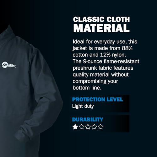Miller Electric Miller Classic Cloth Jacket - 9oz Navy Cotton Welding Jacket XL - Everyday-Use Welder Jacket for Men & Women - Light-Duty Cloth Jackets for Welding - Flame Resistant Jackets (Navy Blue)