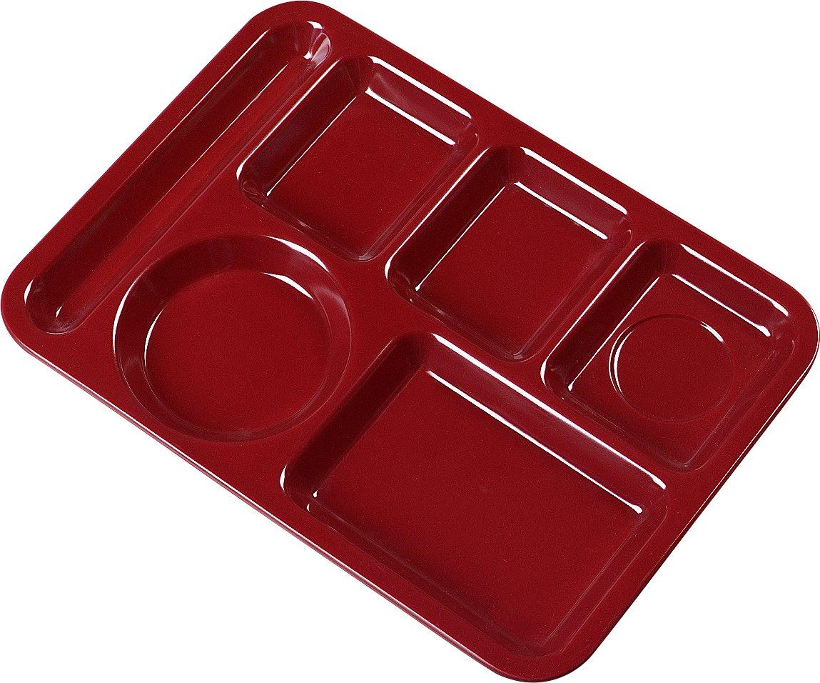 Carlisle FoodService Products Carlisle FoodService Products Plastic Meal Tray Left-Handed Heavyweight Lunch Tray with 6-Compartments for Schools, Cafeterias, and Dining Halls, Melamine, 14 x 10 Inches, Dark Cranberry
