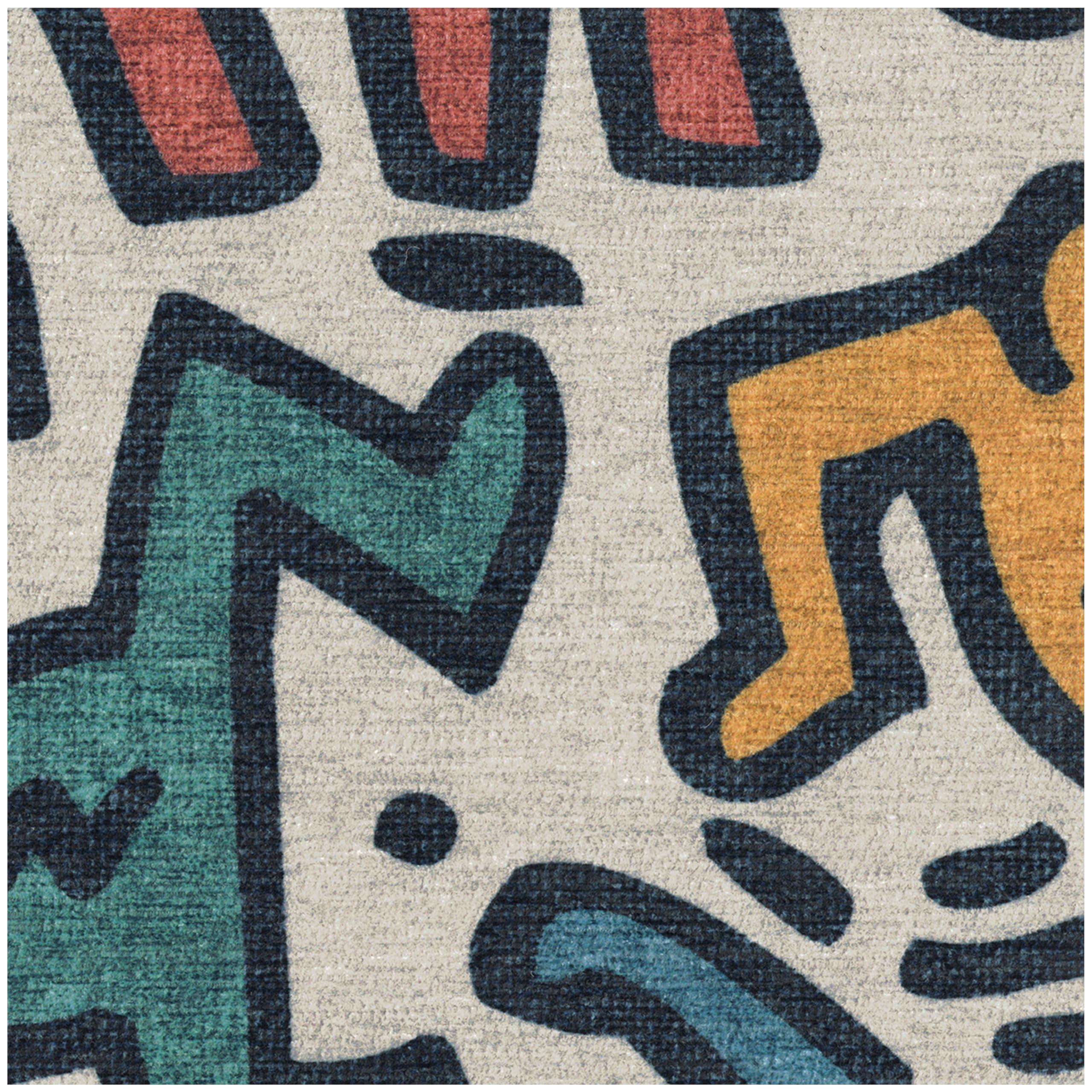 RUGGABLE Ruggable x Keith Haring Washable 2x3 Area Rug, Block Party Multicolor, Premium Rugs for Living Room, Bedroom, Kitchen, Office, Classroom with Gripper Non Slip Pad