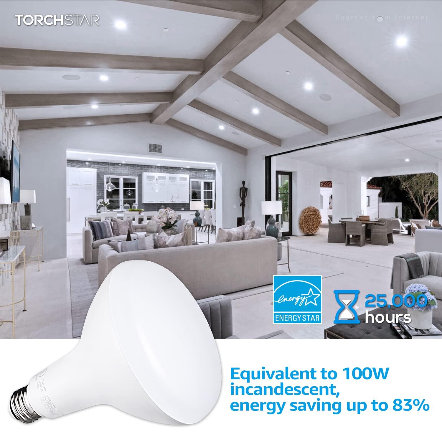TORCHSTAR TORCHSTAR BR40 LED Light Bulbs, Indoor Flood Light Bulbs, Dimmable, 5000K Daylight, 100W Equivalent 17W, 1400lm, E26 Base, Recessed Can Light, Flicker-Free, UL Listed, Pack of 4