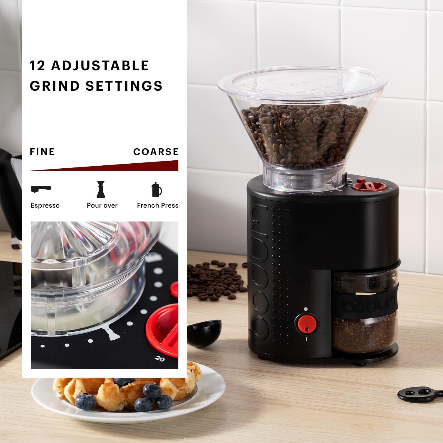 Bodum Bodum Bistro Electric Conical Burr Coffee Grinder, Preset Timer, 12 Grind Settings, Black