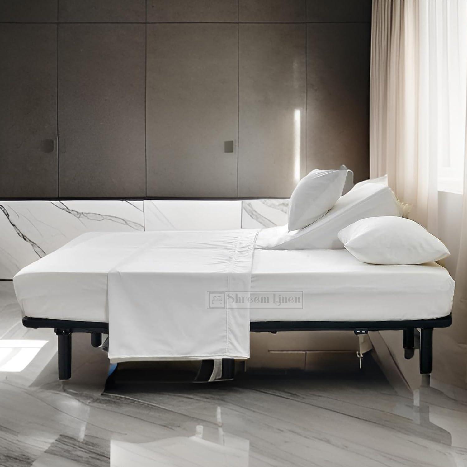 Shreem Linen Split Head Flex King Sheets for Adjustable Beds, Flex Top King Sheets for Sleep Number Bed 100% Egyptian Cotton - 4Pcs Sheet Set -36\" Top Split Sheets to fit Upto 16\" Deep Mattress (White Solid)