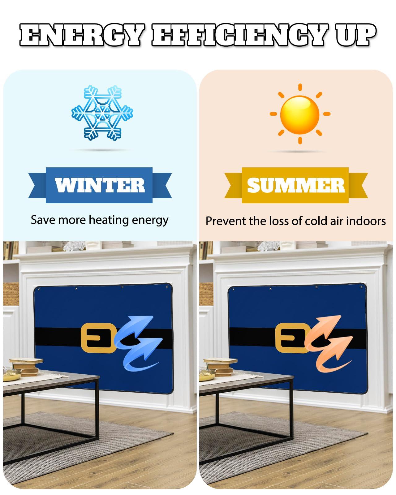 Sabolny Santa Claus Belt Fireplace Cover Magnetic, Indoor Fireplace Blanket Fireplace Draft Stopper Save Energy Fireplace Cover for Summer & Winter Living Room Merry Christmas Navy Blue 36\'\' W x 27\'\' H