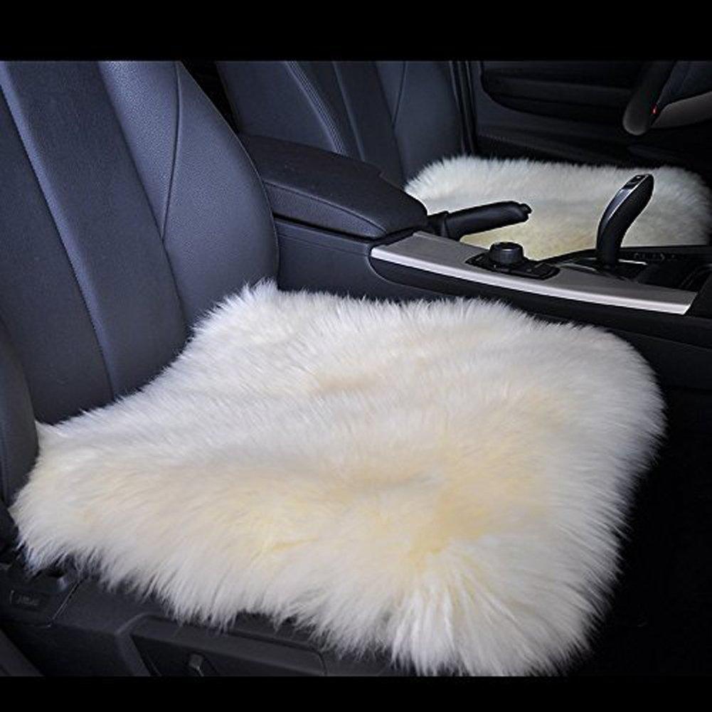 Dofover Dofover Luxurious Sheepskin Long Wool Square Car Seat Cushion Fur Covers Chair Pads White (19.7')