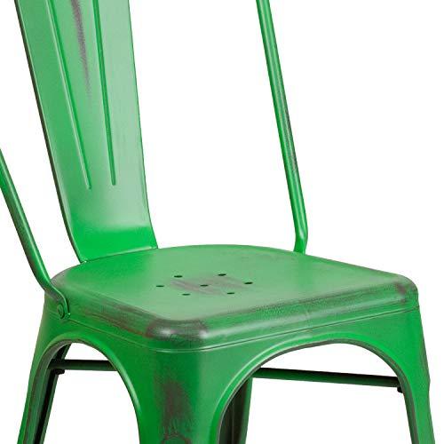 Flash Furniture Flash Furniture Commercial Grade Distressed Green Metal Indoor-Outdoor Stackable Chair