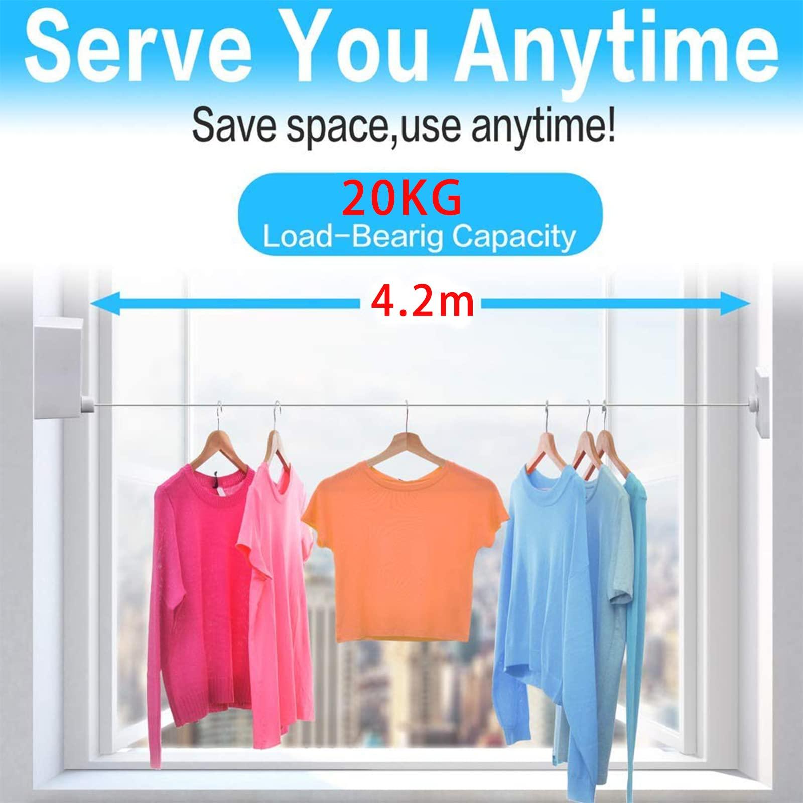 JOOM Retractable Clothesline-Clothes Line Retracting Indoor-Clothes Drying Line-Double Retractable Clothes Lines for Hanging Clothes Outdoor with 13.8 Ft Steel Wire, Clothing Line/Laundry Line, White