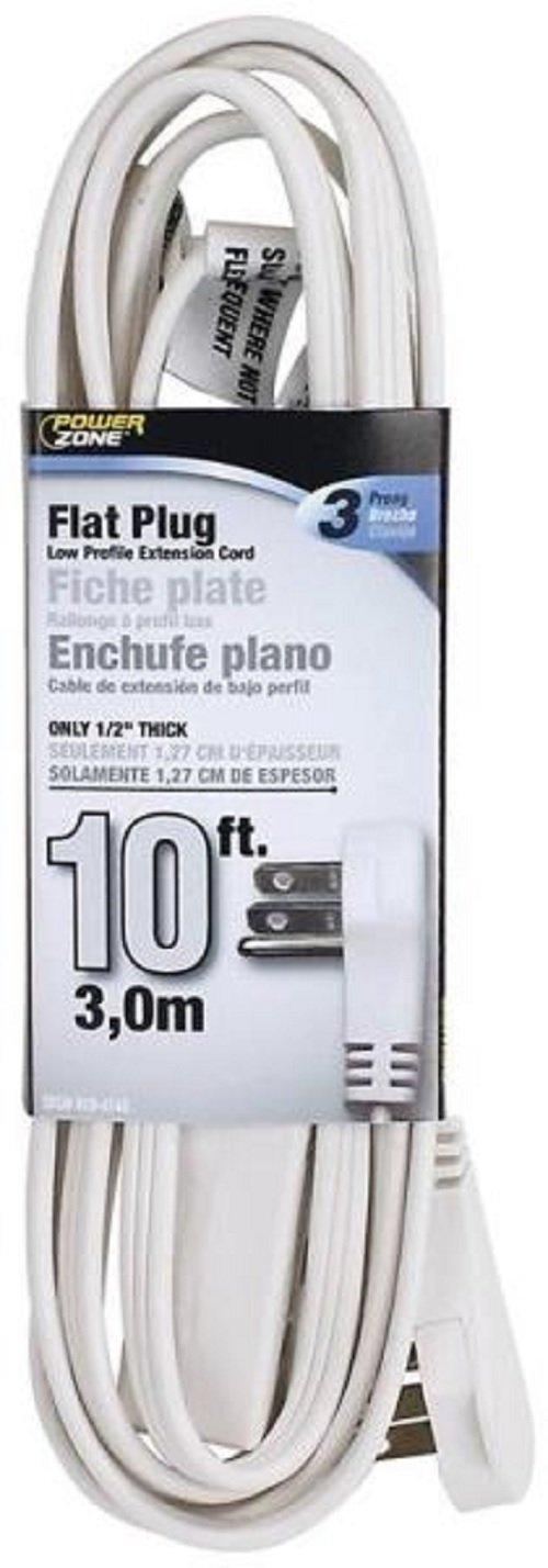 Power Zone Cord Exten Flat Plug 10ft Wht