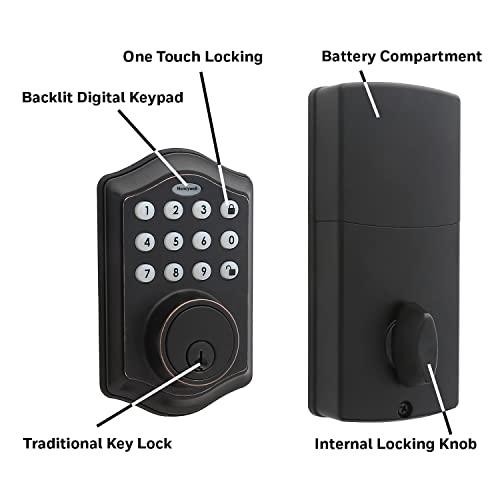 Honeywell Safes & Door Locks Honeywell Safes & Door Locks - Keyless Entry Door Lock with Smart Electronic Keypad Deadbolt - Easy Installation & 50 Different Pin Codes - Auto Lock - Oil Rubbed Bronze - 2.9 x 2 x 6.2 in - 8712409