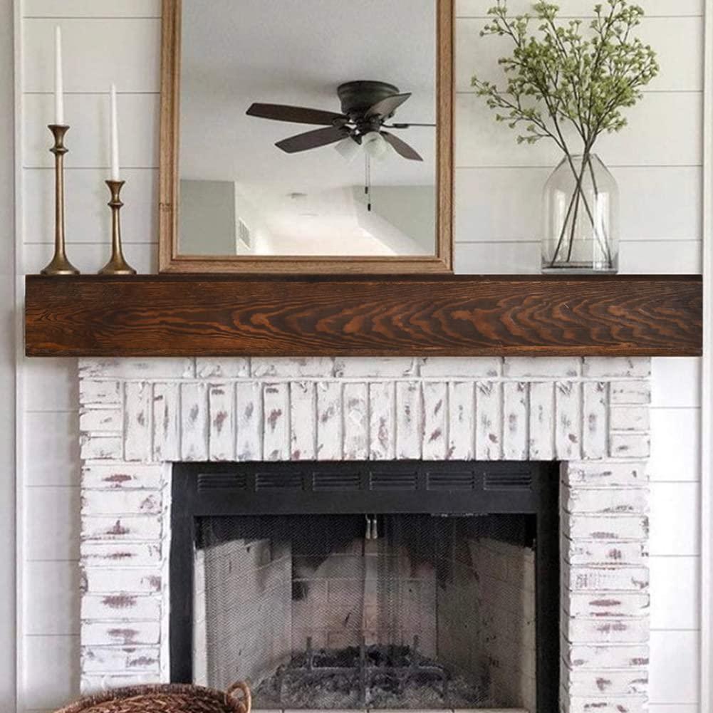 JOLLYMER JOLLYMER Floating Wood Mantel Shelf,Rustic Fireplace Mantel Decor,Farmhouse Shelf (60\" W x 6\" D x 6\" H)
