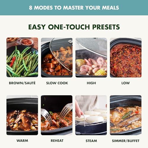 GreenPan GreenPan Elite 8-in-1 Programmable 6QT Electric Slow Cooker, Dishwasher Safe Lid & Removable Crock, PFAS-Free Healthy Ceramic Nonstick Multi-Cooker, Sear, Saut,Brown, Steam Basket, Roast, Deep Teal
