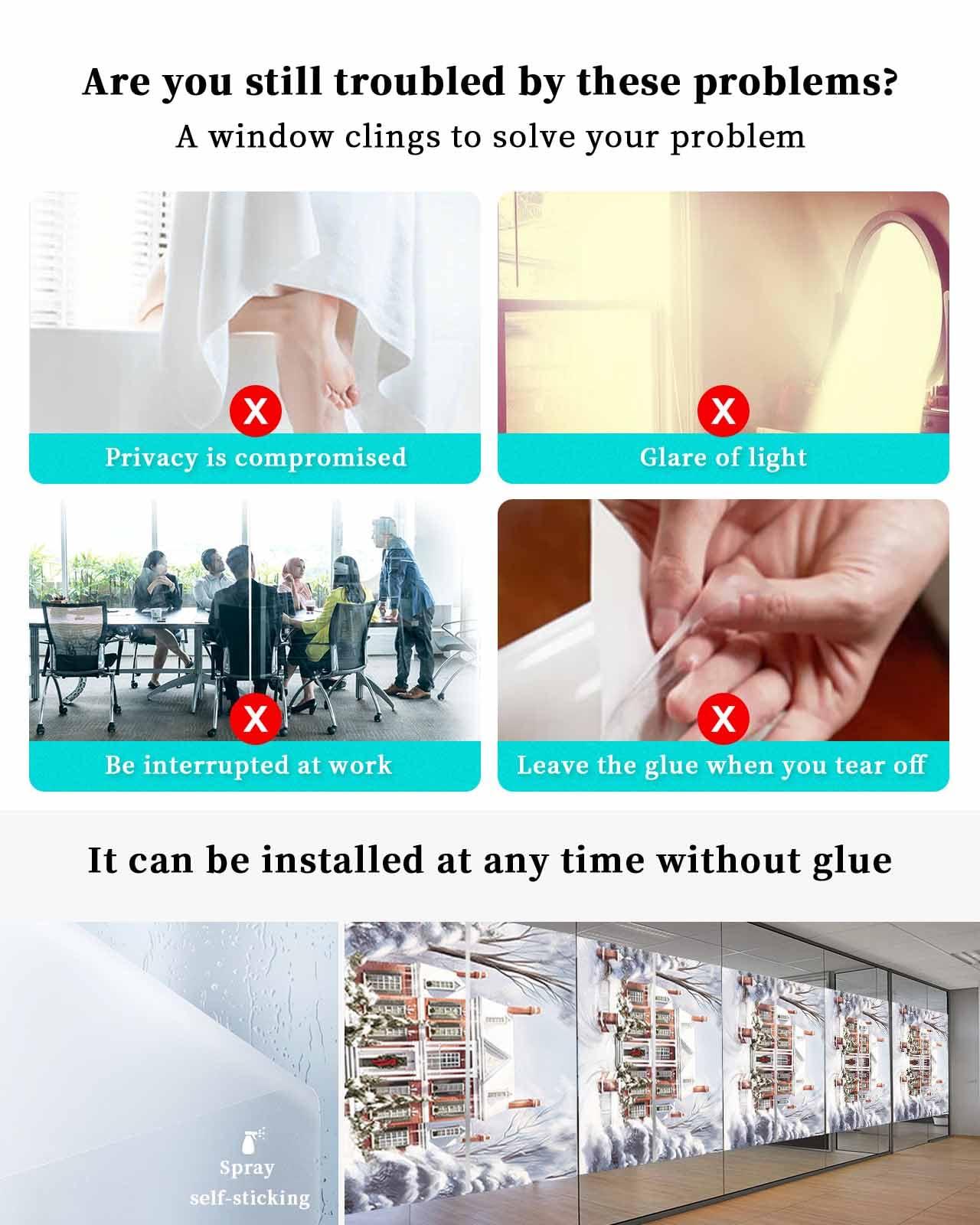 JasmineM Window Privacy Film, Merry Christmas Window Clings for Glass Windows, Static Cling Window Sticker, Daytime Privacy Bathroom Door Covering, 17.7x39.3in