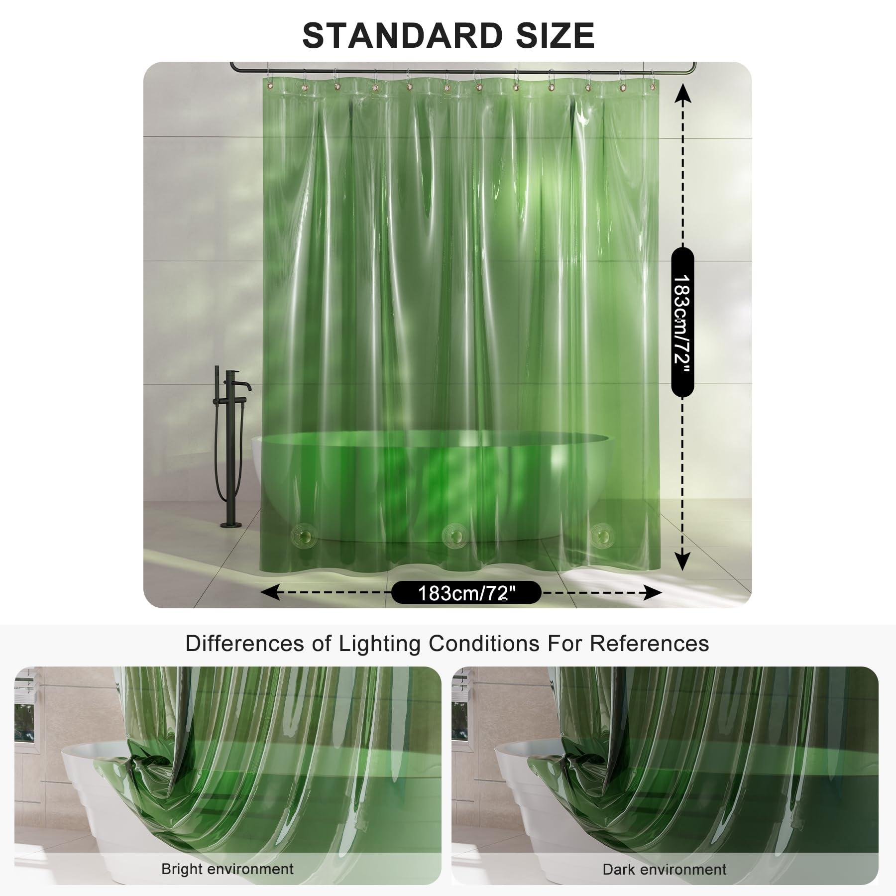 AmazerBath AmazerBath Shower Curtain Liner, 100% EVA Soft Clear Green Heavy Duty Shower Curtain and Liner 2-in-1, 72x72 Luxury Plastic Weighted Bathroom Shower Liner, 12 Rustproof Grommets & 3 Heavyweight Stones