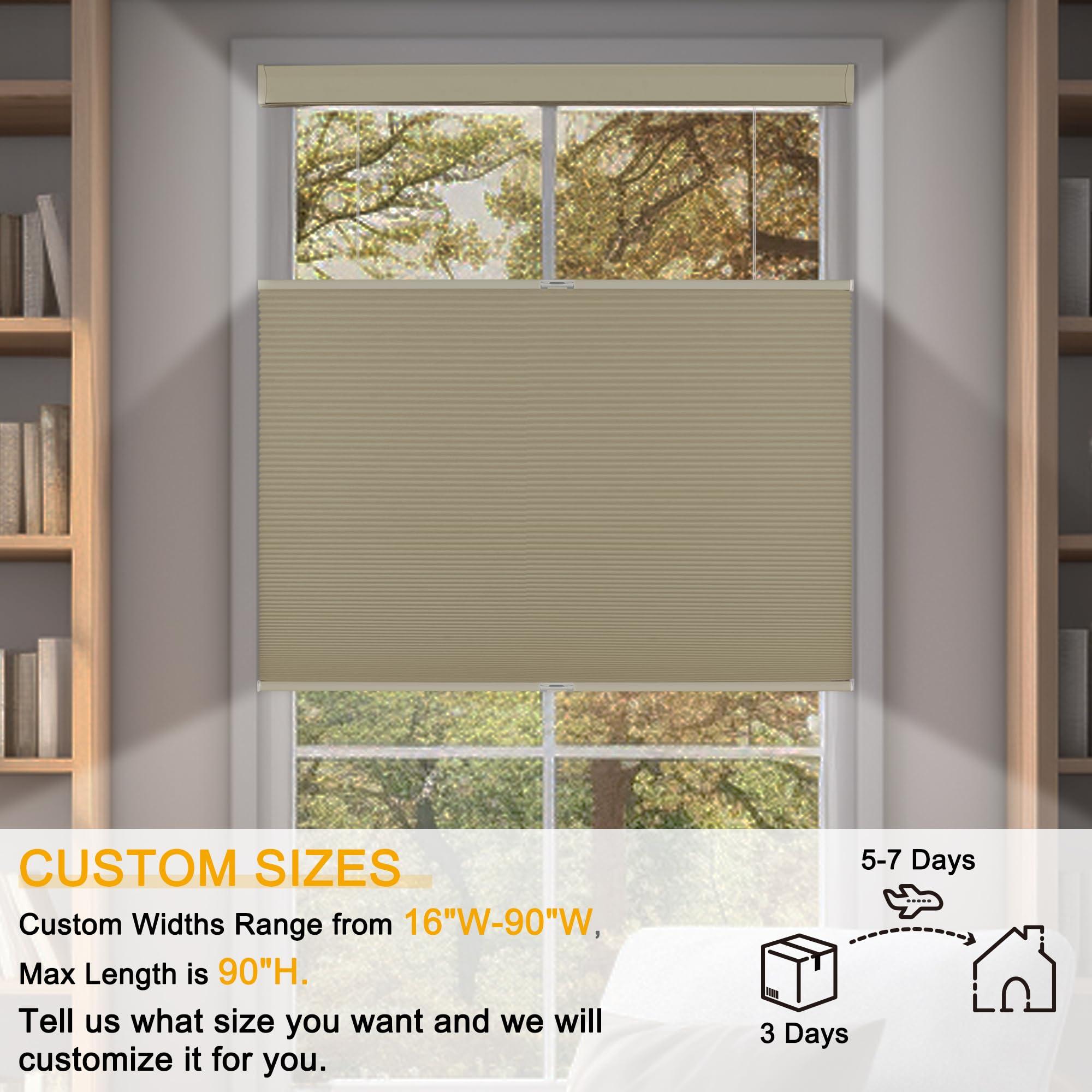 Sulugood Sulugood Top Down Bottom Up Cellular Shades Honeycomb Blinds Easy Install Blackout Cellular Blinds for Window.Beige.47 W x 56" H