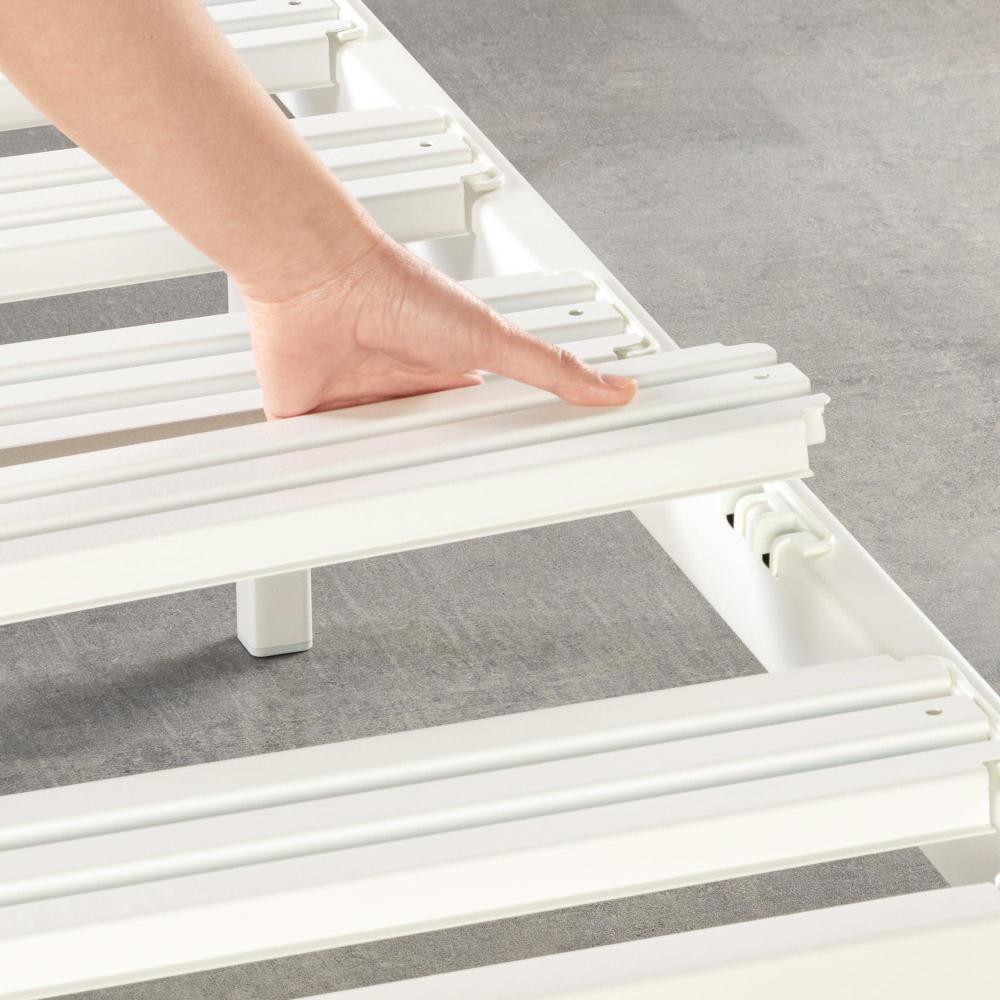 Mellow Mellow Rocky Base E 14" Platform Bed Heavy Duty Steel White, w/ Patented Wide Slats (No Box Spring Needed)