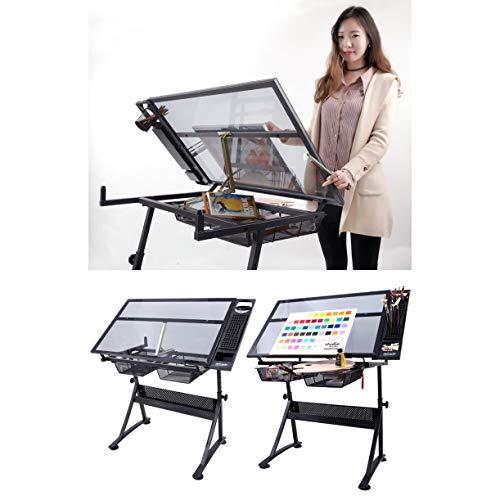 KOHARA KOHARA Drawing Table Tiltable Drawing Table, Adjustable Art Desk, with Storage Craft Table, Drafting Table Glass Panel, Child Adult Drawing Desk beautiful scenery