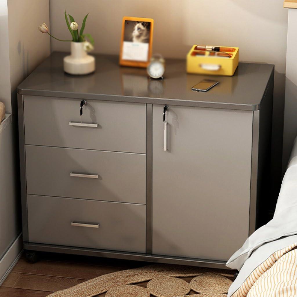 LUNIZ Modern Nightstand Bedside Table, Simple Modern Decorative Cabinet with Lock, Movable Household Drawer Storage Cabinet Bedside Table for Bedroom