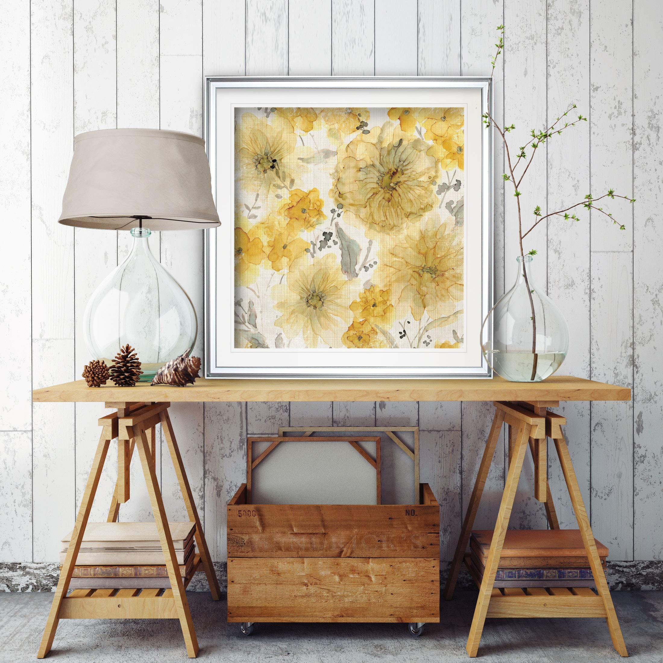Renditions Gallery Renditions Gallery Sunshine and Linen Abstract Artwork Contemporary Art Framed Yellow Flower Pictures Giclee Prints Home Wall Decor