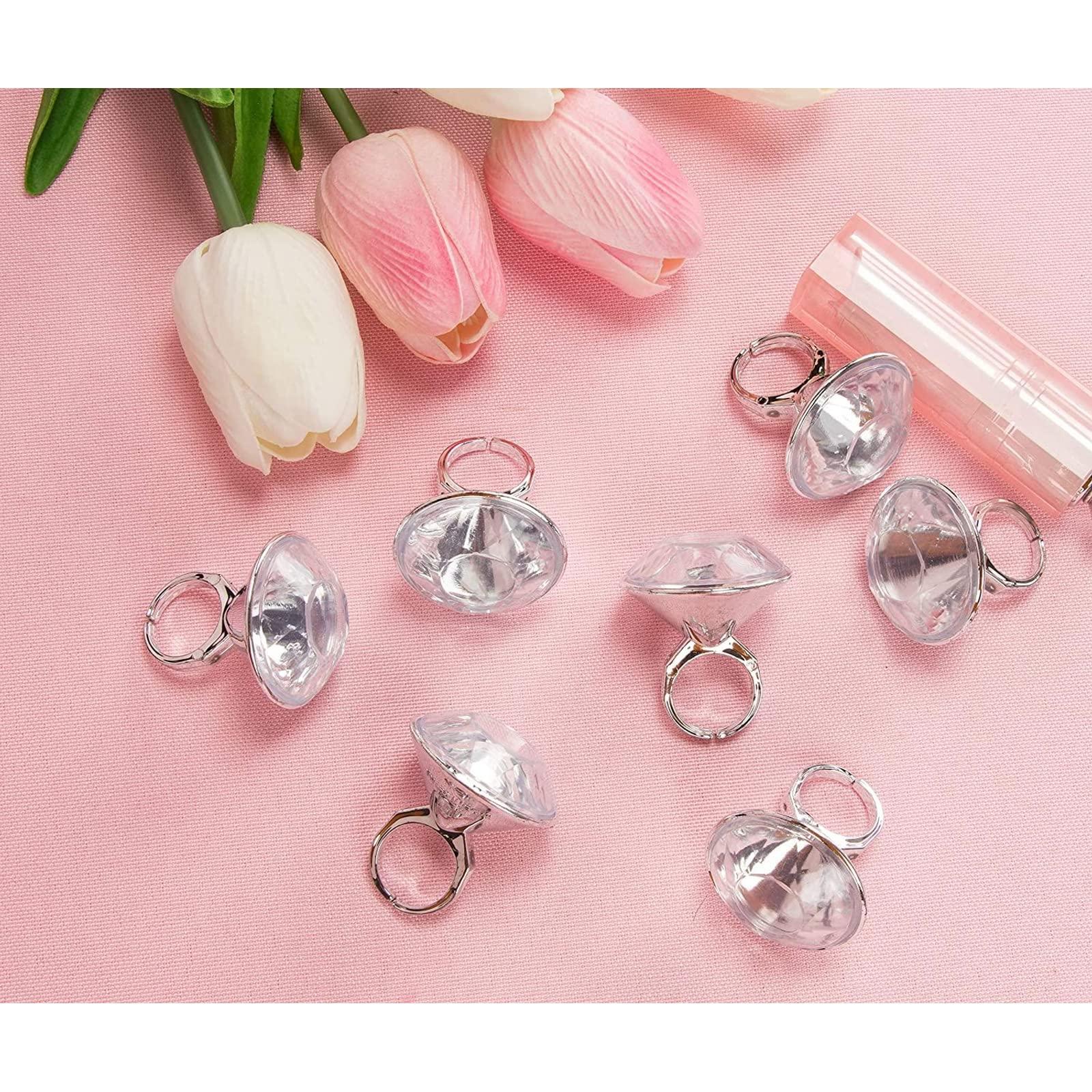 BLUE PANDA BLUE PANDA 36 Pack Plastic Diamond Rings for Bridal Shower Game, Bulk Set for Bachelorette Party Favors (1 x 1.5 In)