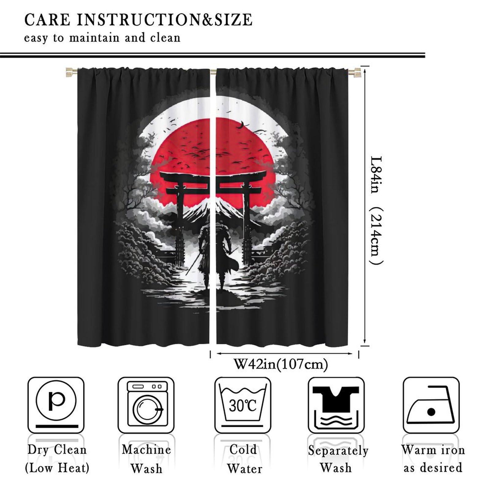 Rtovo Bushido Curtains, Japanese Samurai On Red Sun Lawn Mount Fuji Background, Blackout Curtains for Bedroom Living Room84X84 Inch, Style-5