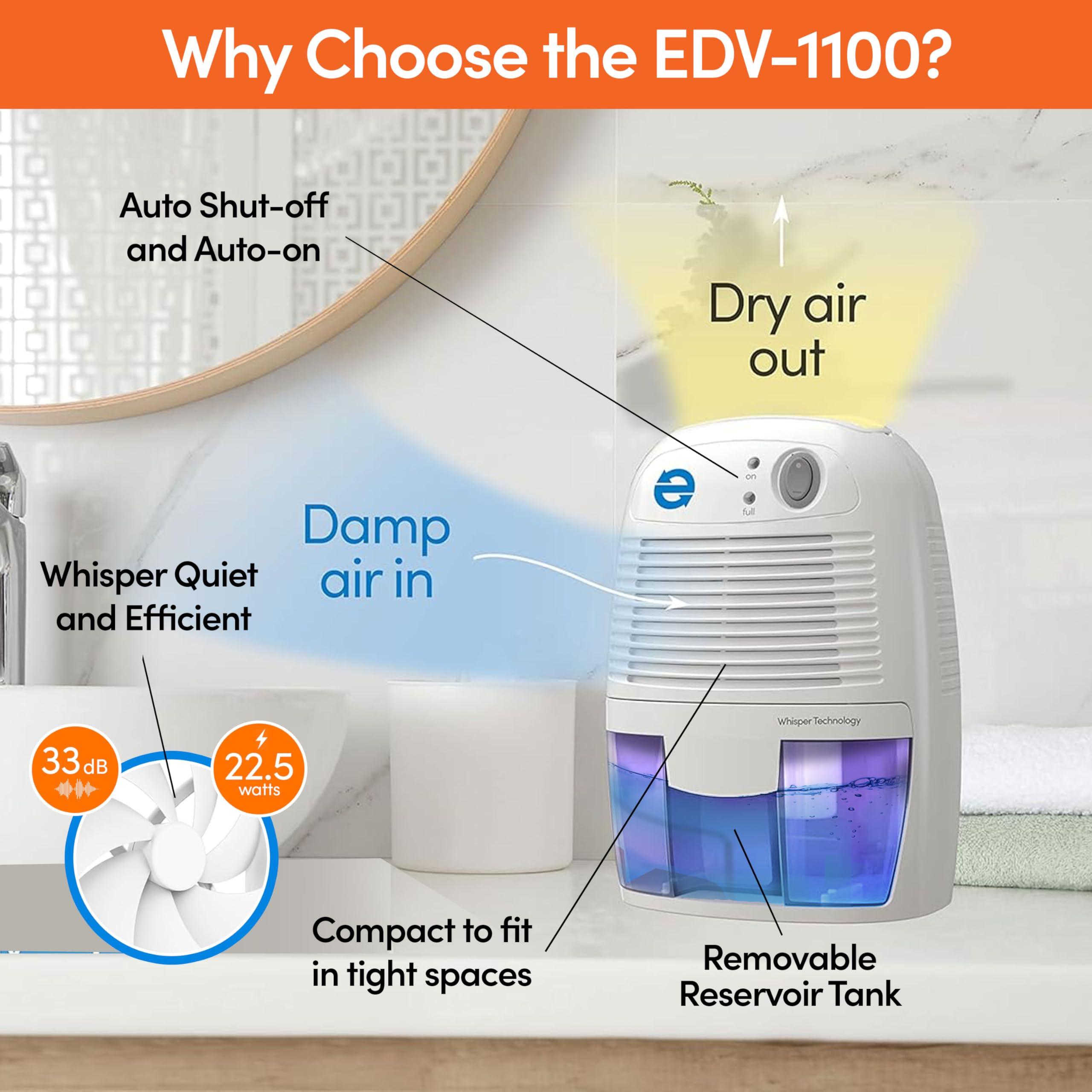 Eva-Dry Eva-Dry EDV-1100 Whisper-quiet 16 OZ Dehumidifier with Auto Shut Off and Restart for small spaces in your Home, RV, Automobile, and Storage up to 122 sq. ft
