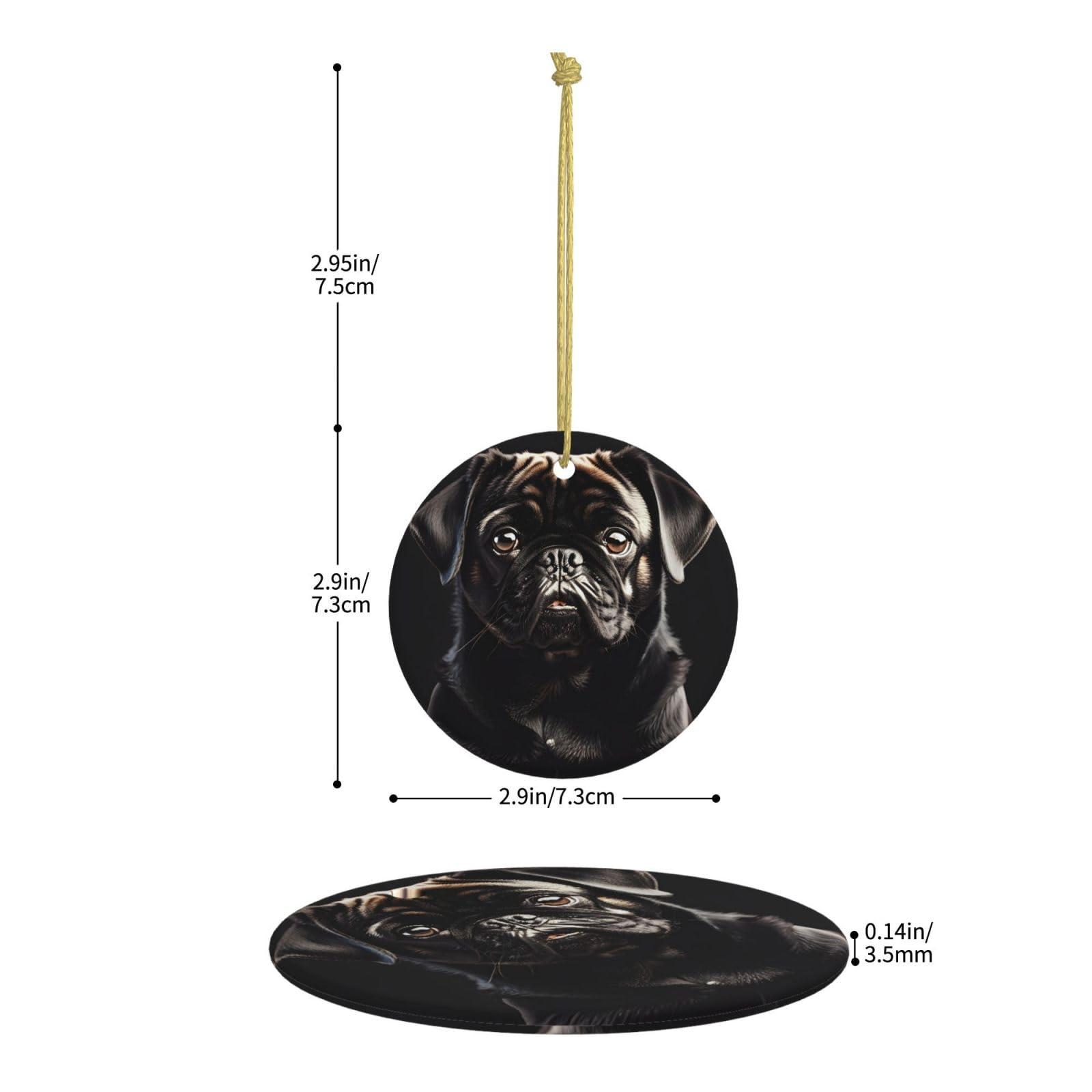 IRSHI Personalized Christmas Ornaments - Ceramic Christmas Hanging Ornaments - Aesthetic Christmas Tree Pendants Cute Black Pug Dog
