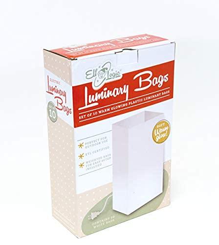 Elf Logic Elf Logic - Set of 10 Electric Luminary Bags (Incandescent Lights) - Plug in and Weatherproof Vellum Luminary Pathway Lighting - Reusable Luminary Bags - Perfect Outdoor Luminary Lights