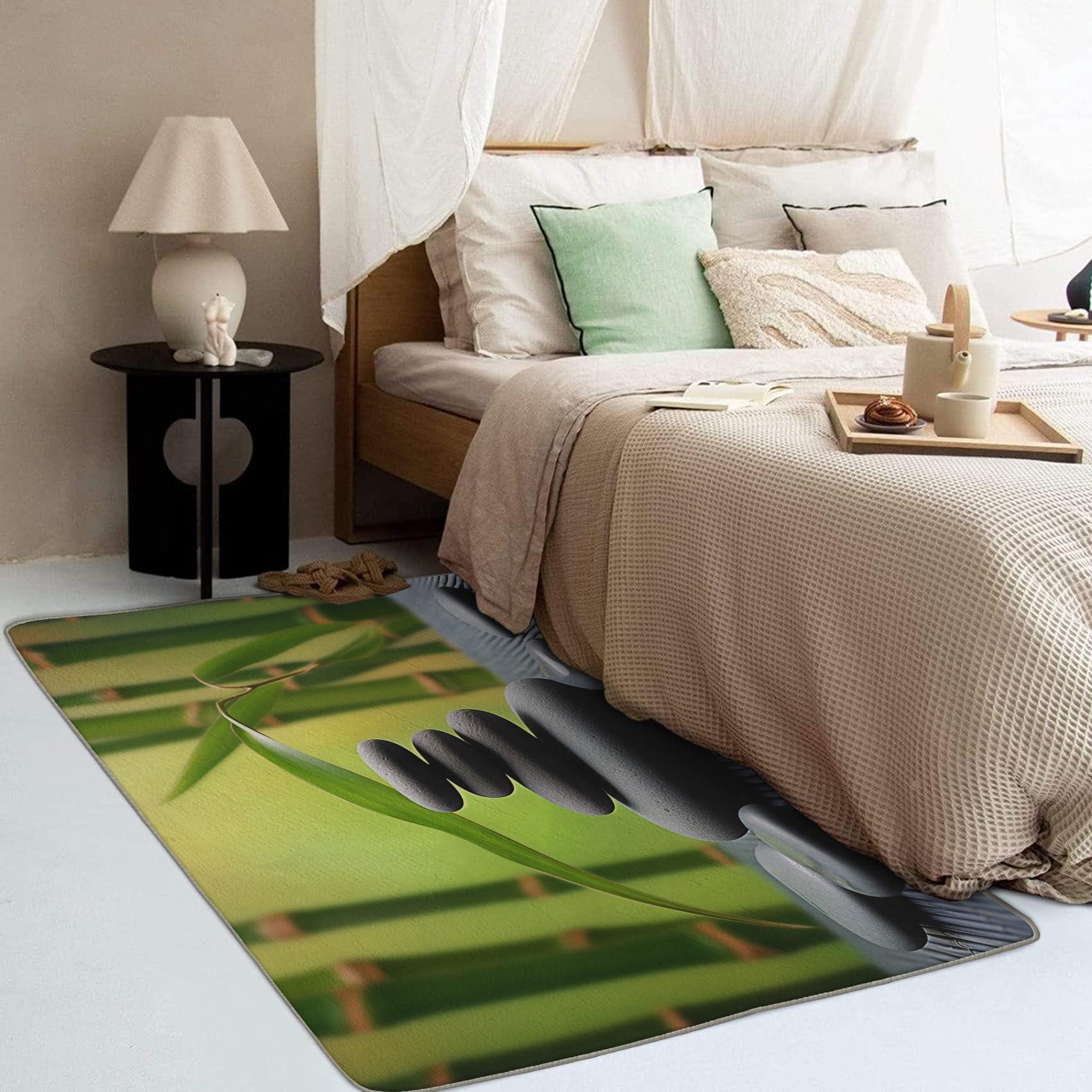 GEDAEUBA Zen Stone Bamboo Japanese Garden Rug, 4x6 Rug, Washable Rugs for Living Room Bedroom, Large Area Rug, Non Slip Soft Low Pile Indoor Carpet & Home Decor