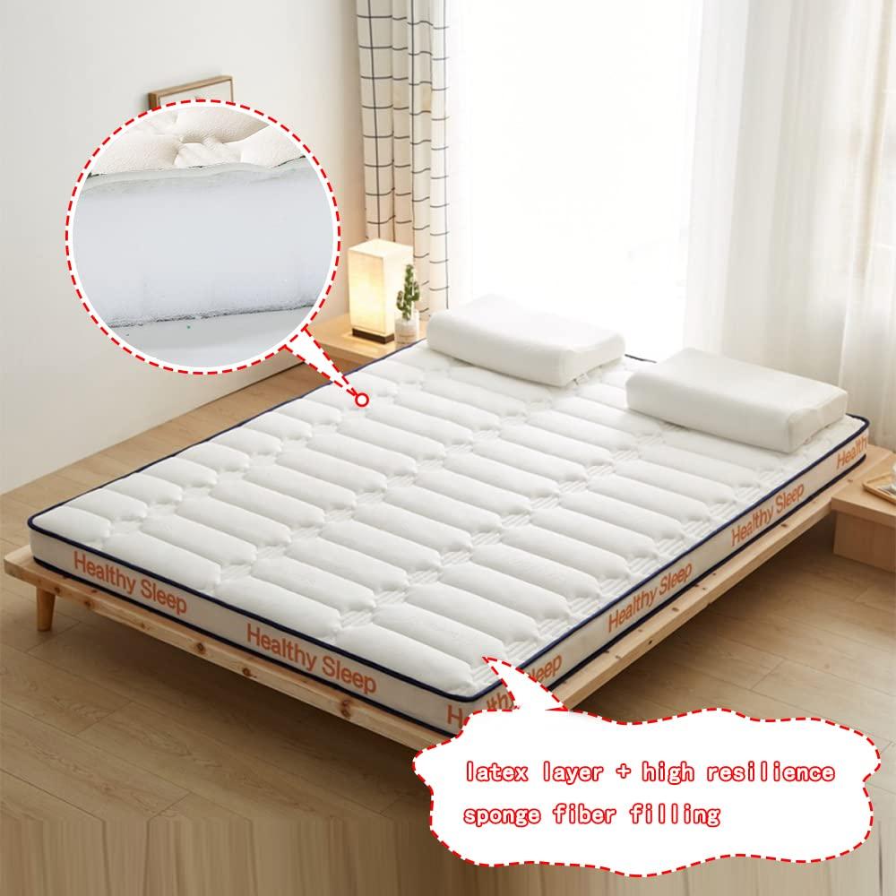 HomeLoft Basics Futon Mattress Padded Japanese Floor Mattress Roll Up Tatami Mat Portable Sleeping Pad Bed Mattress Topper for Camping Tent Road Trip Guest Room Student Dormitory,White 5cm,Full