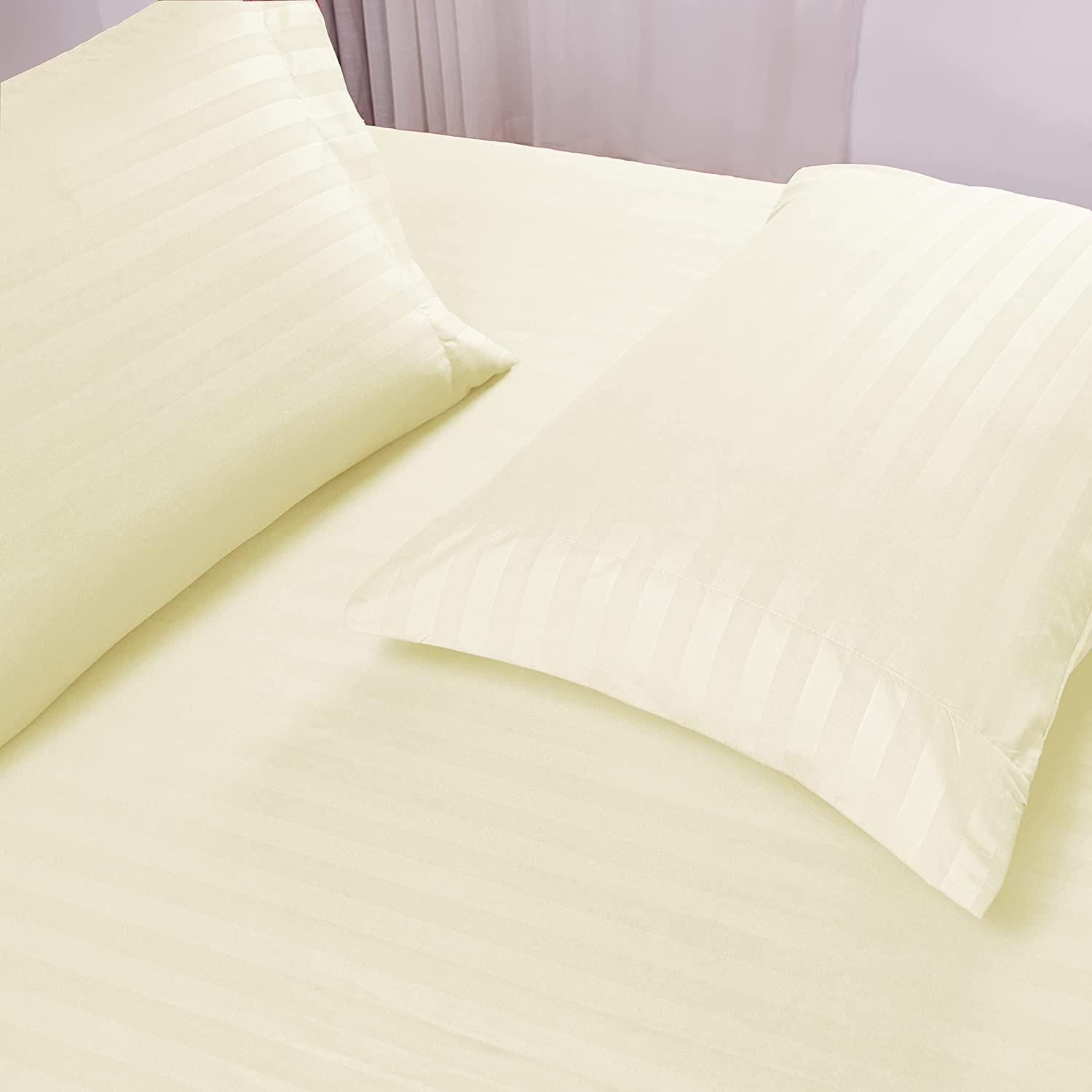 British-Linen British-Linen Sheets and Pillowcases 100% Organic Cotton, Bed Sheets 6 Piece Set, Luxury and Buttery Soft 30" Deep Pocket Fitted Sheet, Best Comfort Sheets - Ivory Stripe, Queen Size