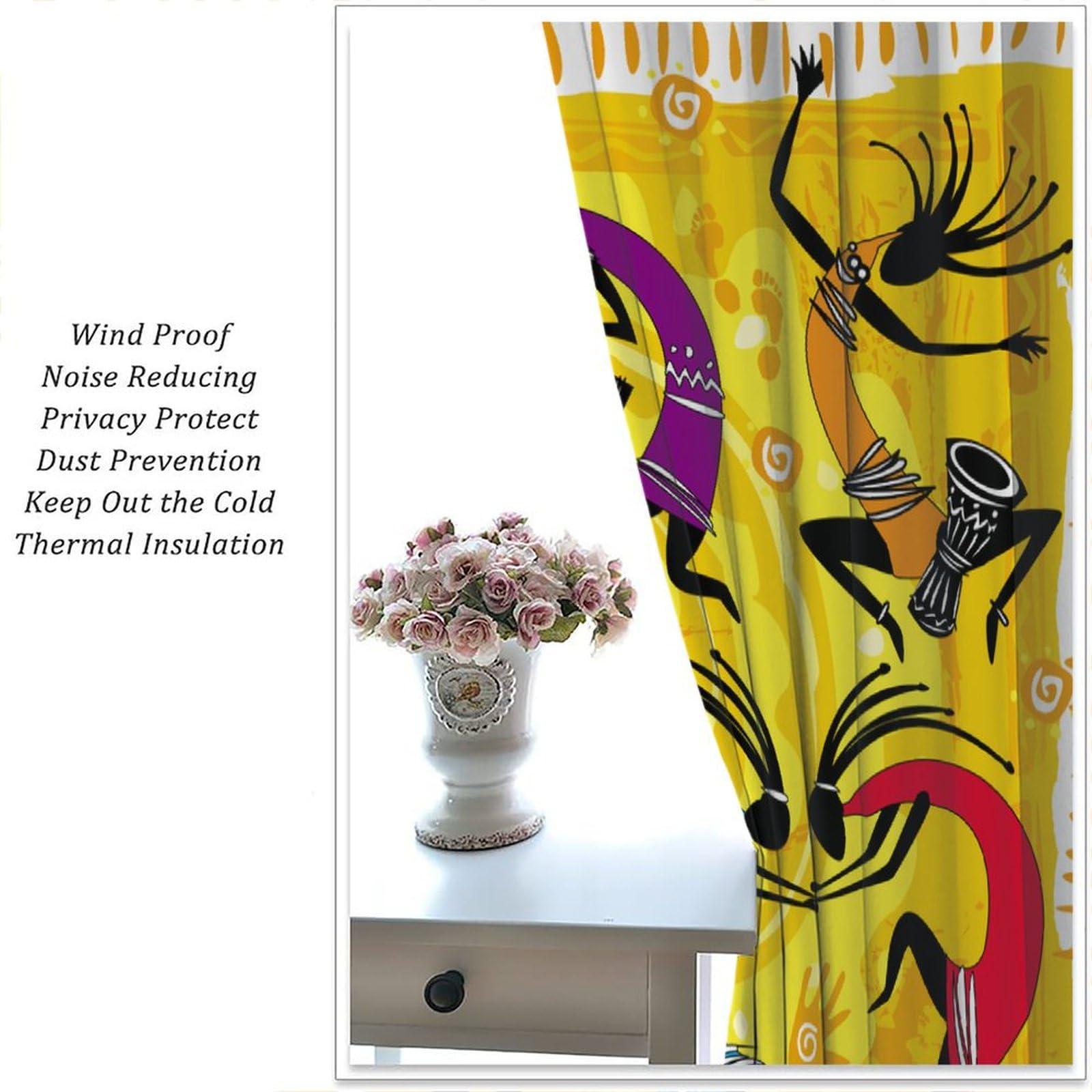 SanLunChe Kokopelli Curtains, Dancing Playing Musical Instrumentss on Tribal Patterns Artwork Thermal Insulated Room Darkening Curtains for Living Room Bedroom Drapes 2 Panels 52x96in