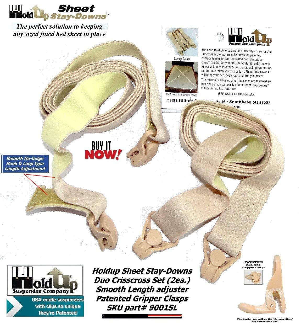 Hold-Up Suspender Co. Hold-Up Brand Crisscross Fitted Sheet Strap Stay-Downs with US Patented Gripper Clasps