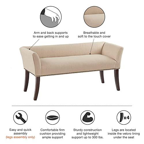 Madison Park Madison Park Welburn Bedroom Solid Wood Polyester Fabric Seating Modern Style, 49.5\"W x 19.25\"D x 23\"H, Cream