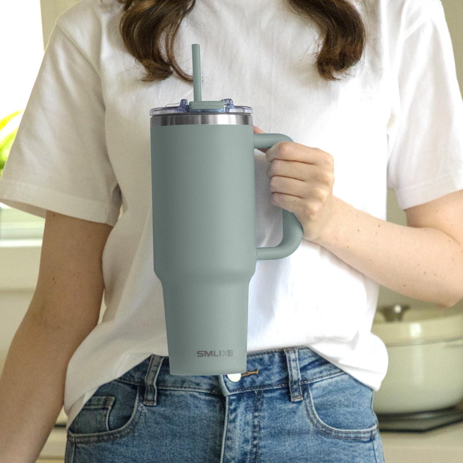 SMLIXE SMLIXE 40 oz Tumbler with Handle and Straw Lid,Insulated Reusable Stainless Steel Water Bottle Travel MugCupholder Friendly Double Wall Vacuum Sealed Cup (Shale)