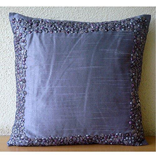 The HomeCentric The HomeCentric Cushion Covers, Purple Pillow Shams, 3D Shell Sequins Bordered Pillow Shams, 24x24 inch (60x60 cm) Pillow Shams, Square Silk Shams, Beach Style Pillow Shams Easter - Purple Shells