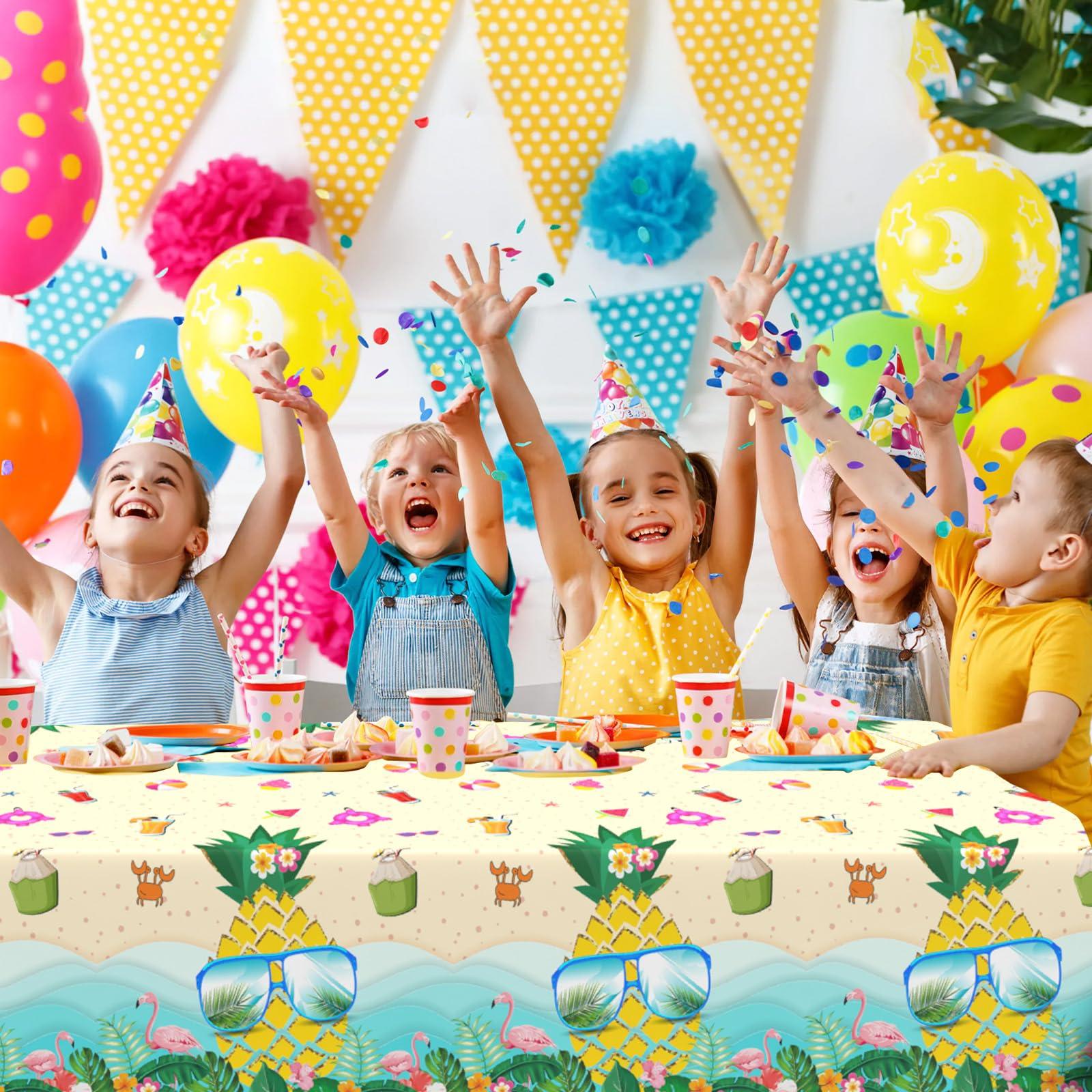Domgoge Domgoge Hawaii Table Cloth Pineapples Flamingos Plastic Table Cover Tropical Luau Tablecloth Rectangular Tablecloths Disposable Waterproof Table Cloths for Kids Birthday Beach Party Supplies, 1pc