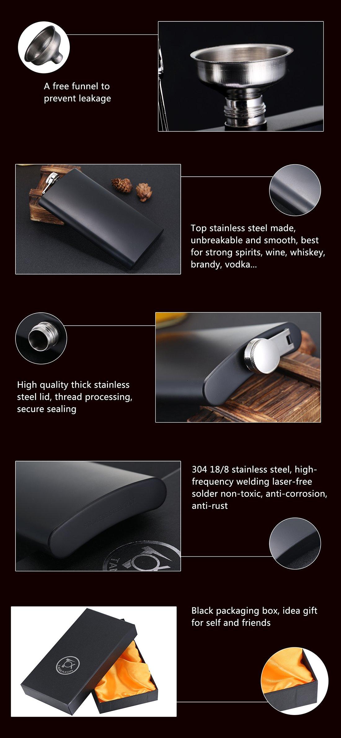 TOX TANEAXON TOX TANEAXON 12 oz Matte Black Pocket Liquor Whiskey Hip Flask with Funnel and Box - Stainless Steel and Leak Proof