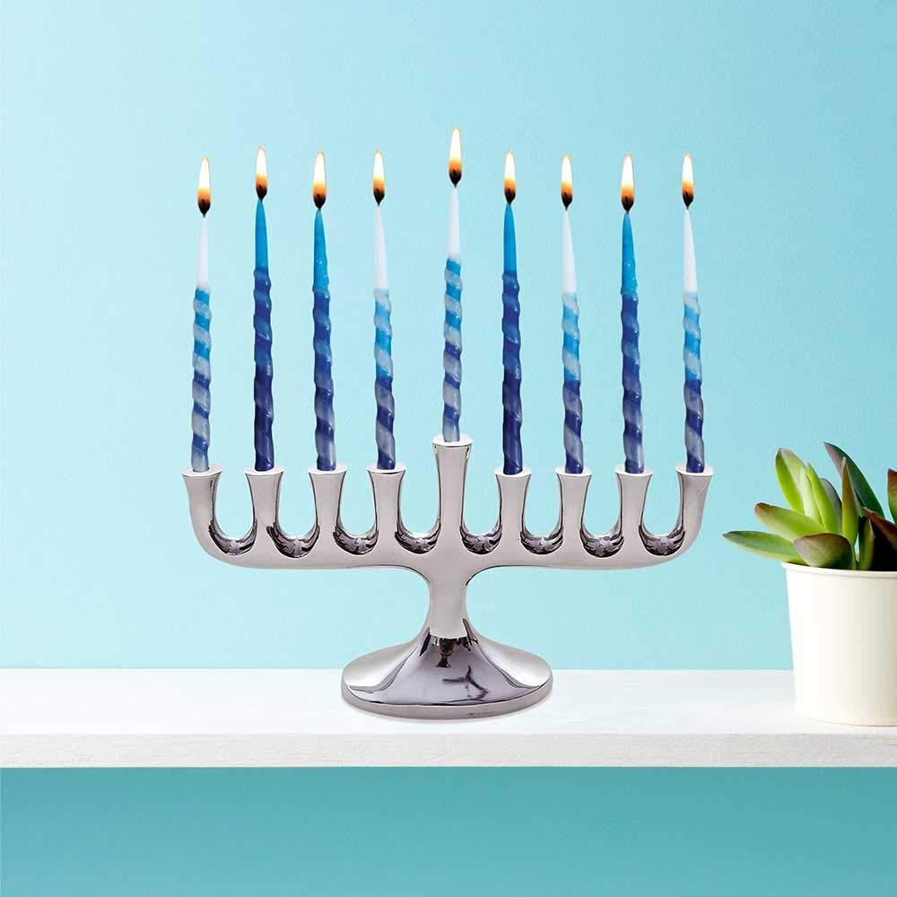 Zion Judaica Ltd Zion Judaica Stunning Sleek Designers Menorah for Hanukkah High Polished Traditional Candle and Oil Chanukiah Classic Chanukah Minorah
